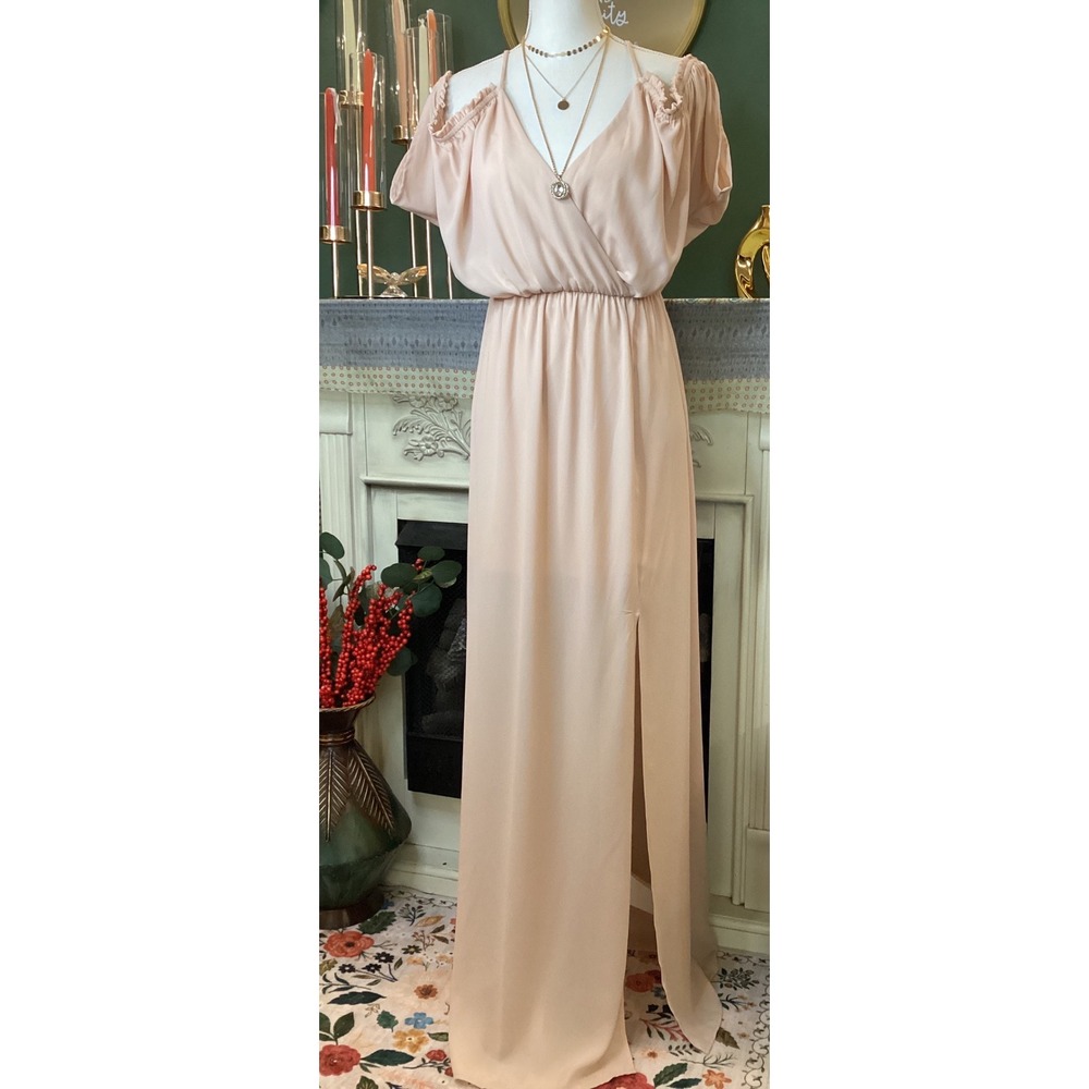 GB Blush Pink‎ Cold Shoulder Maxi Dress Wrap V-Neck Formal Gown Size M